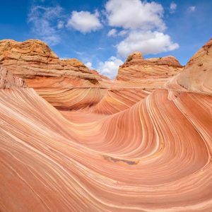 The Wave in Arizona, a unique bright orange rock formation in Vermilion Cliffs National Monument