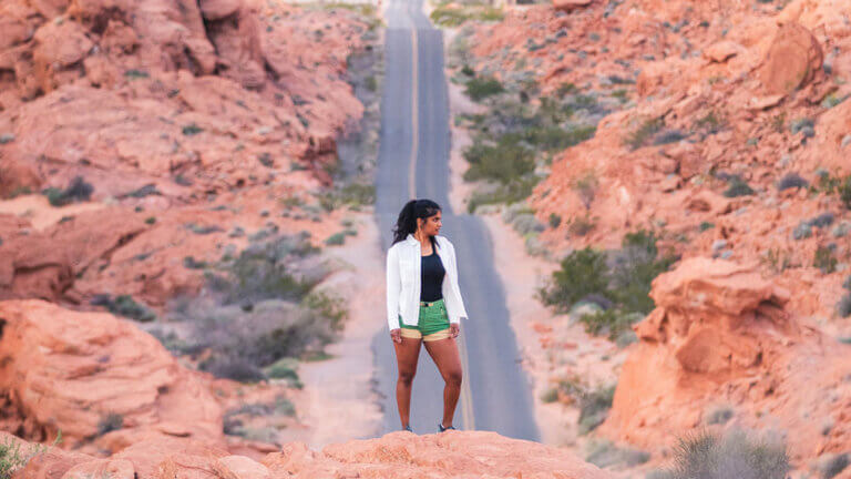 woman hiking at valley of fire