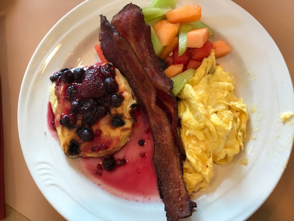 Breakfast offerings on the UnCruise boat in Alaska.