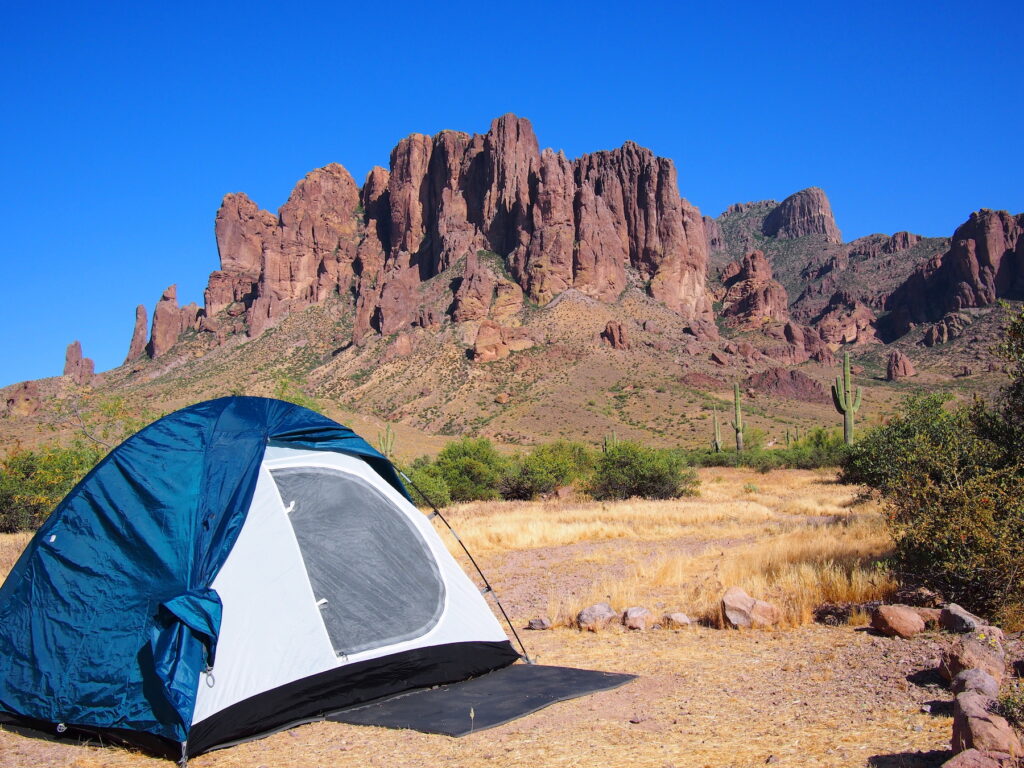 Camping at the foot of Superstition Mountain.