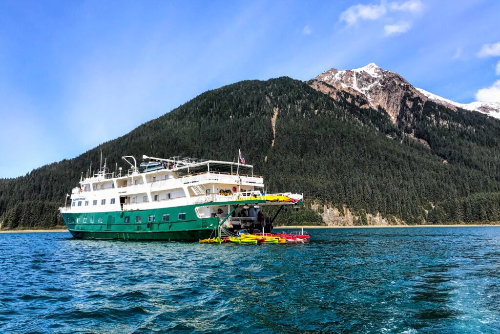 The UnCruise small ship cruise boat in Alaskan waters.