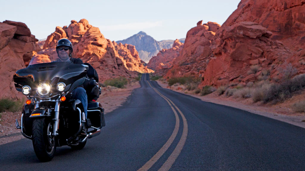 man on a motorcycle valley of fire